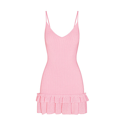 SHEER KNIT RUFFLE DRESS | PEONY
