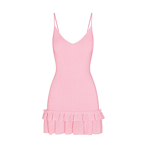 SHEER KNIT RUFFLE DRESS | PEONY