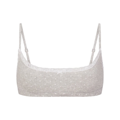 LIGHTWEIGHT COTTON POINTELLE SCOOP BRALETTE | LIGHT HEATHER GREY PIN DOT
