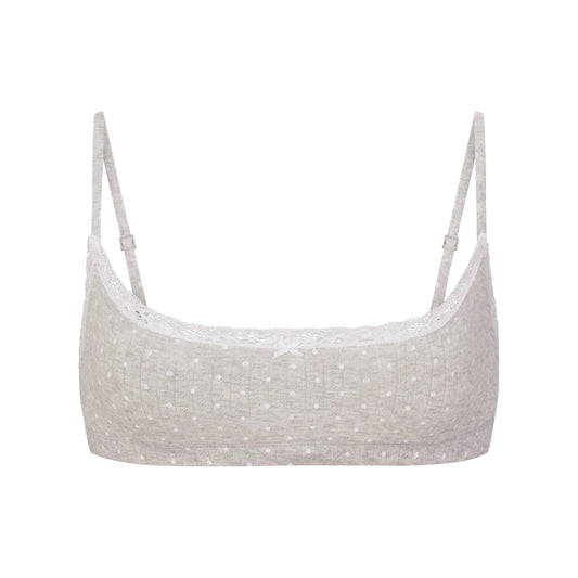 LIGHTWEIGHT COTTON POINTELLE SCOOP BRALETTE | LIGHT HEATHER GREY PIN DOT