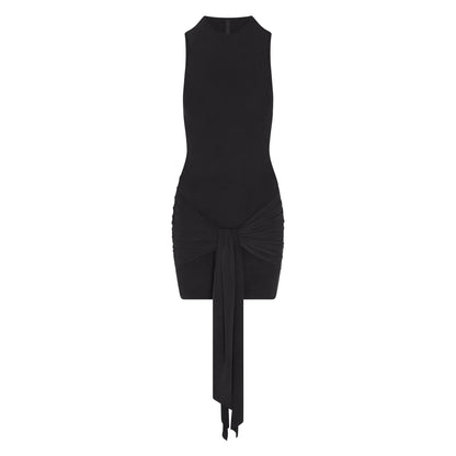 CUPRO JERSEY WRAP MINI DRESS | OBSIDIAN
