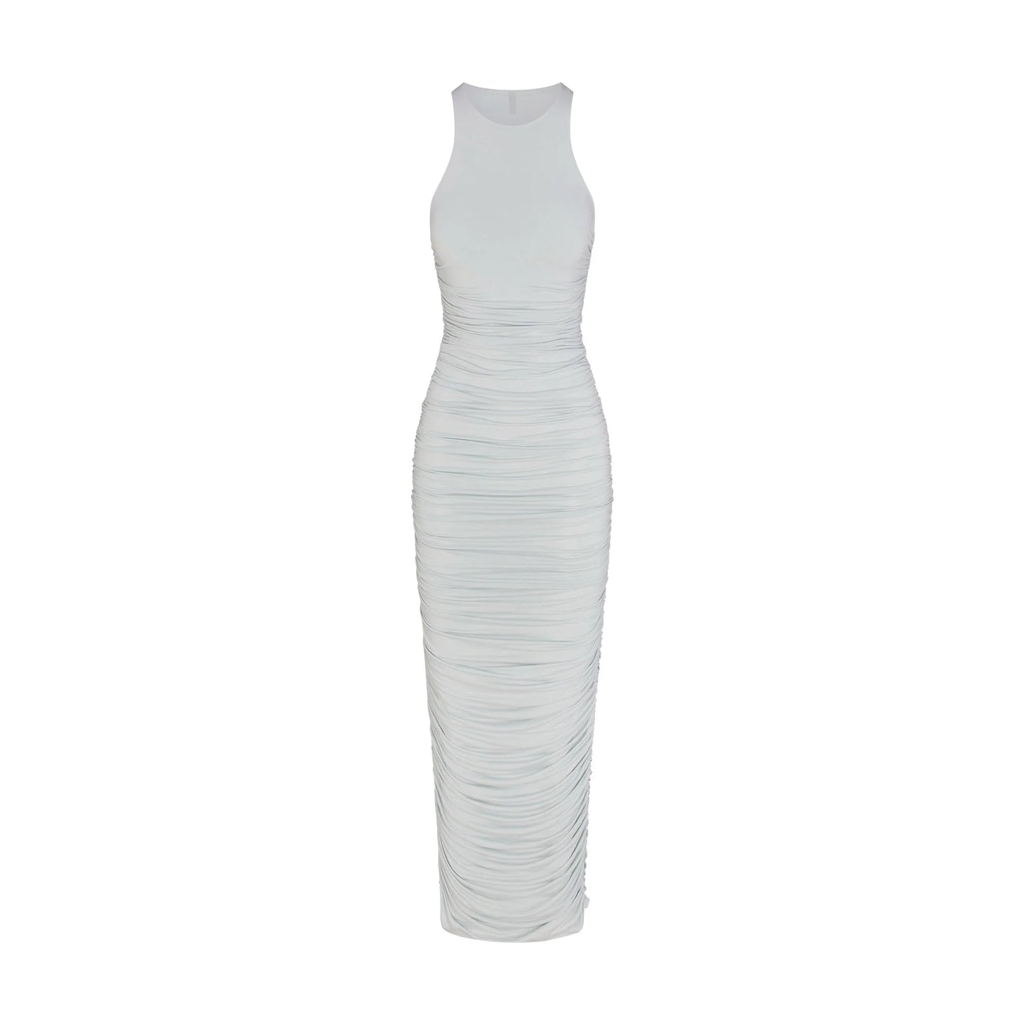CUPRO JERSEY RUCHED LONG DRESS | PEARL