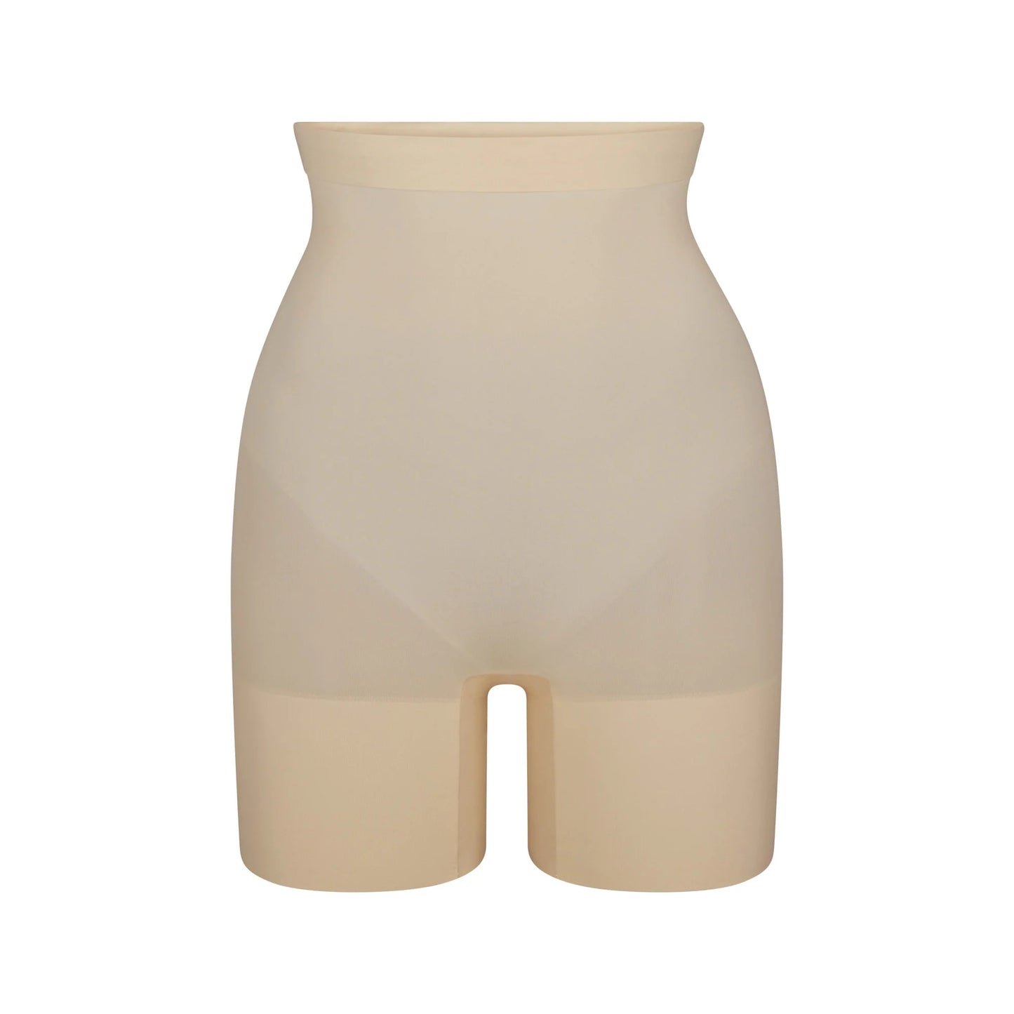 SHEER SEAMLESS HIGH-WAISTED MID THIGH SHORT | SAND