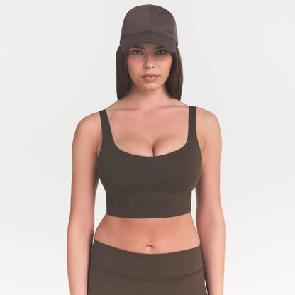 NikeSKIMS MATTE LONGLINE CORSET BRA | DARK SEPIA