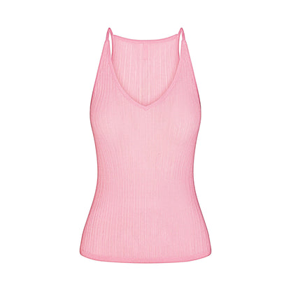 SHEER KNIT PLUNGE TANK | PEONY