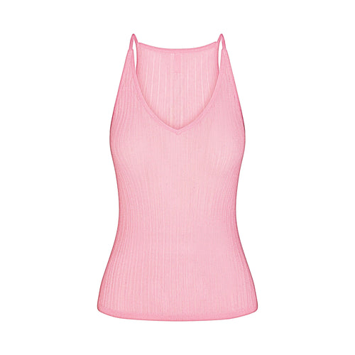 SHEER KNIT PLUNGE TANK | PEONY
