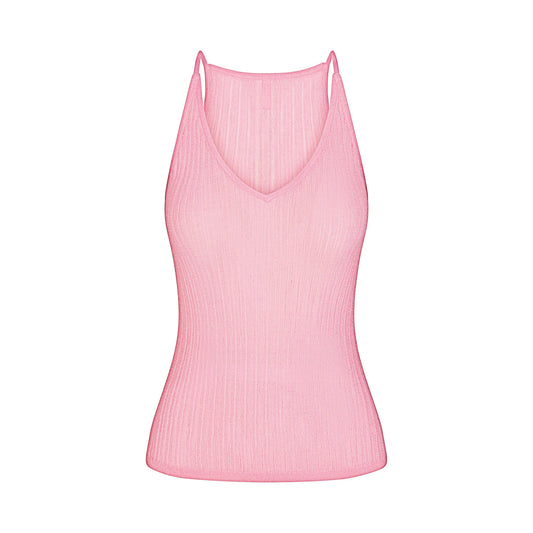 SHEER KNIT PLUNGE TANK | PEONY