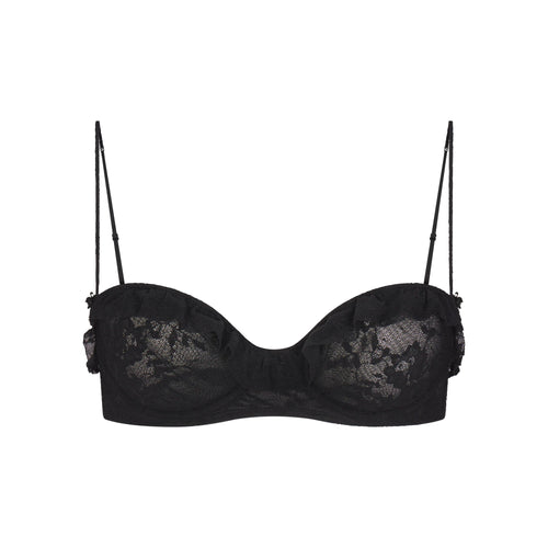 STRETCH LACE RUFFLE UNLINED BRA | SOOT