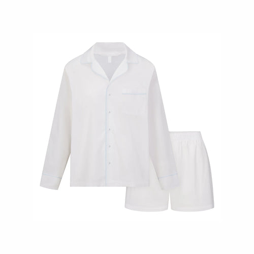 COTTON POPLIN SLEEP LONG SLEEVE AND BOXER SET | SNOW CONTRAST