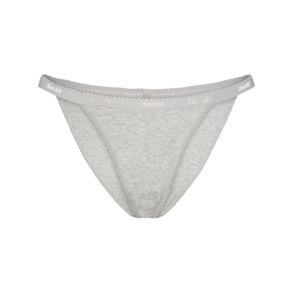 LIGHTWEIGHT COTTON LOGO PICOT STRING BIKINI | LIGHT HEATHER GREY