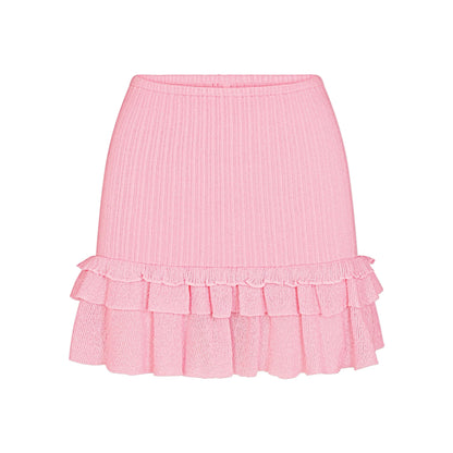 SHEER KNIT RUFFLE MINI SKIRT | PEONY