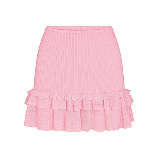 SHEER KNIT RUFFLE MINI SKIRT | PEONY