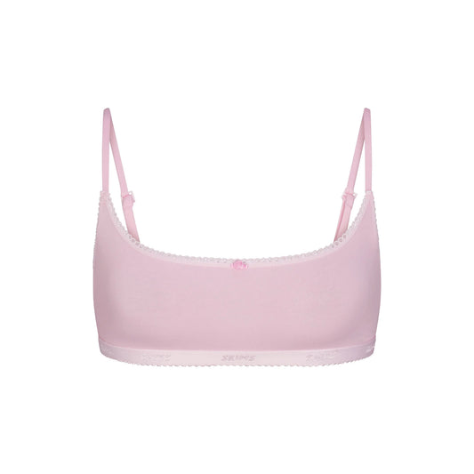 LIGHTWEIGHT COTTON LOGO PICOT SCOOP BRALETTE | PEONY