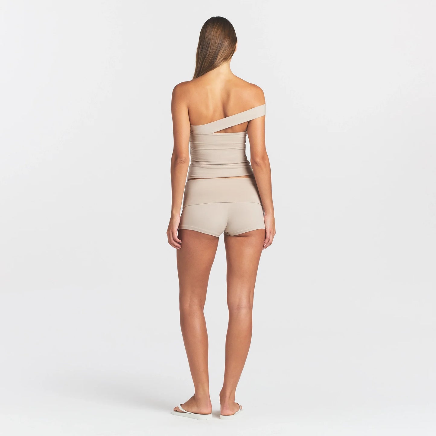 COTTON JERSEY ASYMMETRICAL TOP | STONE
