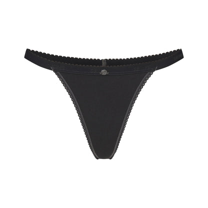 LIGHTWEIGHT COTTON LOGO PICOT THONG | SOOT