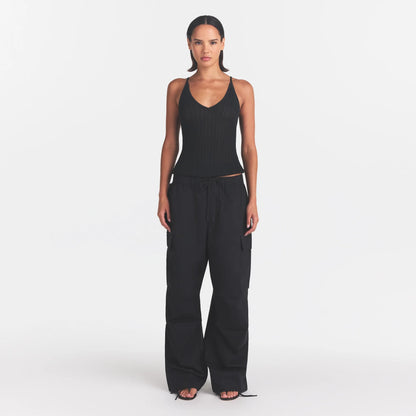 WOVEN COTTON OVERSIZED LOW RISE CARGO PANT | ONYX