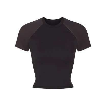 NikeSKIMS MATTE SHINE MIX CROPPED BABY T-SHIRT | OBSIDIAN AND IGNEOUS
