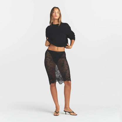 ULTRA FINE LACE MIDI SKIRT | OBSIDIAN