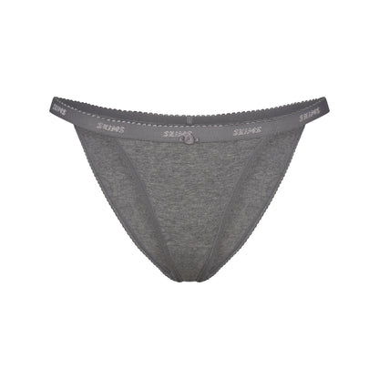 LIGHTWEIGHT COTTON LOGO PICOT STRING BIKINI | DARK HEATHER GREY