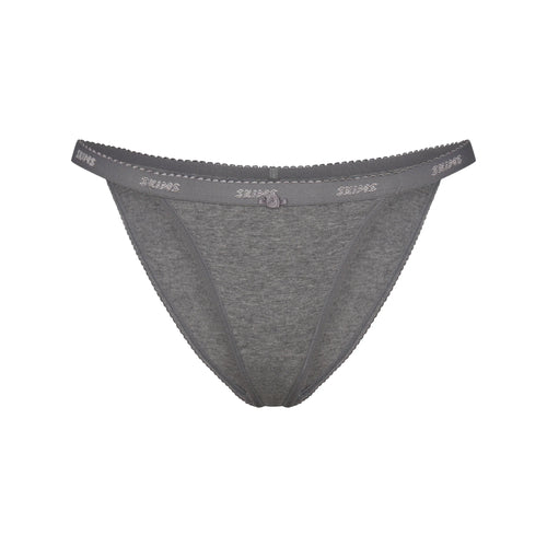 LIGHTWEIGHT COTTON LOGO PICOT STRING BIKINI | DARK HEATHER GREY