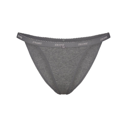 LIGHTWEIGHT COTTON LOGO PICOT STRING BIKINI | DARK HEATHER GREY