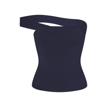COTTON JERSEY ASYMMETRICAL TOP | NAVY