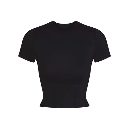 NikeSKIMS MATTE CROPPED CORSET T-SHIRT | OBSIDIAN