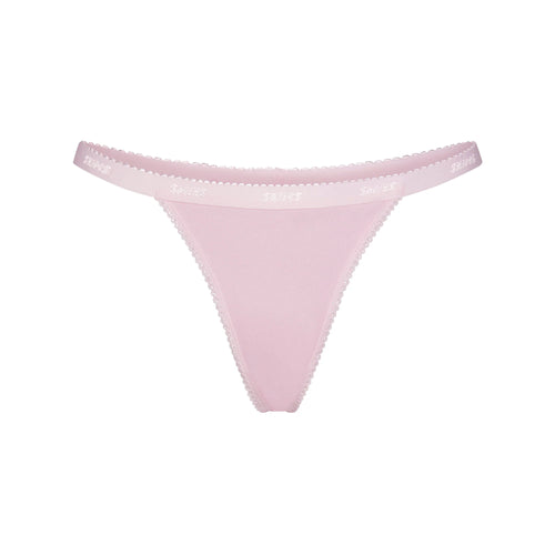 LIGHTWEIGHT COTTON LOGO PICOT THONG | PEONY