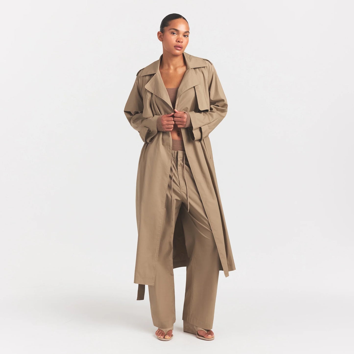 WOVEN COTTON OVERSIZED TRENCH COAT | DESERT