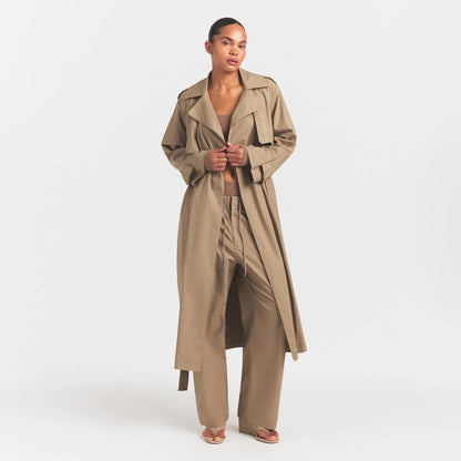 WOVEN COTTON OVERSIZED TRENCH COAT | DESERT