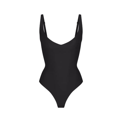 SKIMS BODY CORE SCULPT PLUNGE THONG BODYSUIT | ONYX