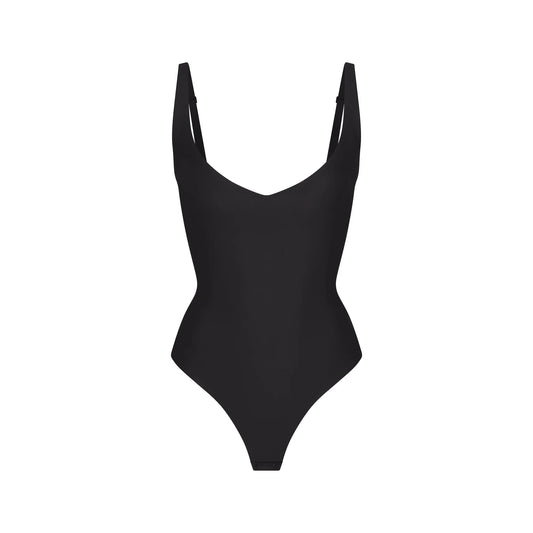 SKIMS BODY CORE SCULPT PLUNGE THONG BODYSUIT | ONYX