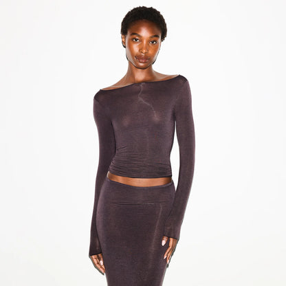 SHEER MODAL LONG SLEEVE BOATNECK TOP | PHOENIX