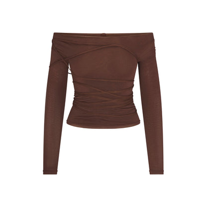 VETTESE X SKIMS SHEER MODAL OFF THE SHOULDER TOP | COCOA