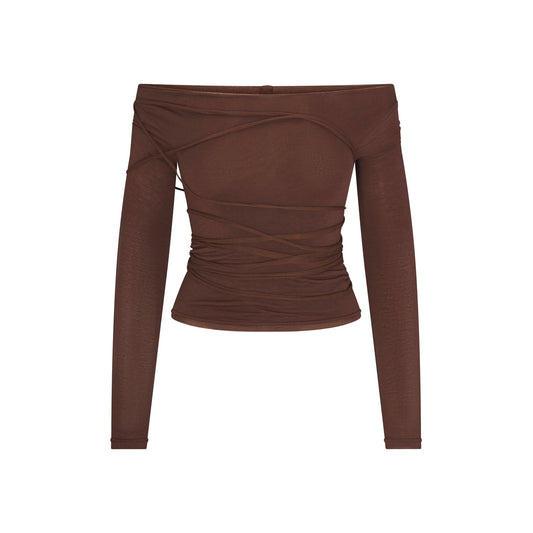VETTESE X SKIMS SHEER MODAL OFF THE SHOULDER TOP | COCOA