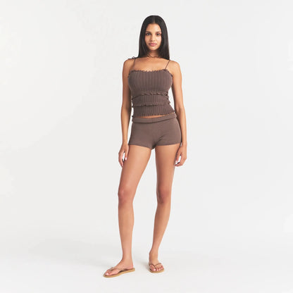 SHEER KNIT RUFFLE CAMI | AMETHYST