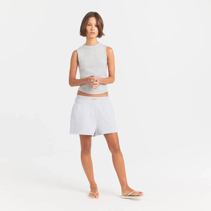 COTTON FLEECE DOUBLE WAISTBAND SHORT | LIGHT HEATHER GREY