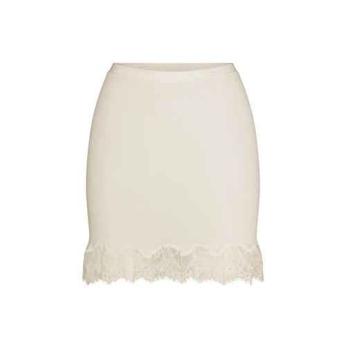 RIB KNIT LACE MINI SKIRT | EGRET