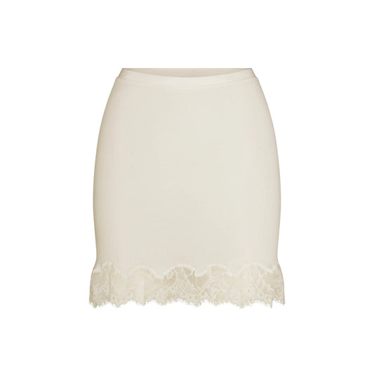 RIB KNIT LACE MINI SKIRT | EGRET