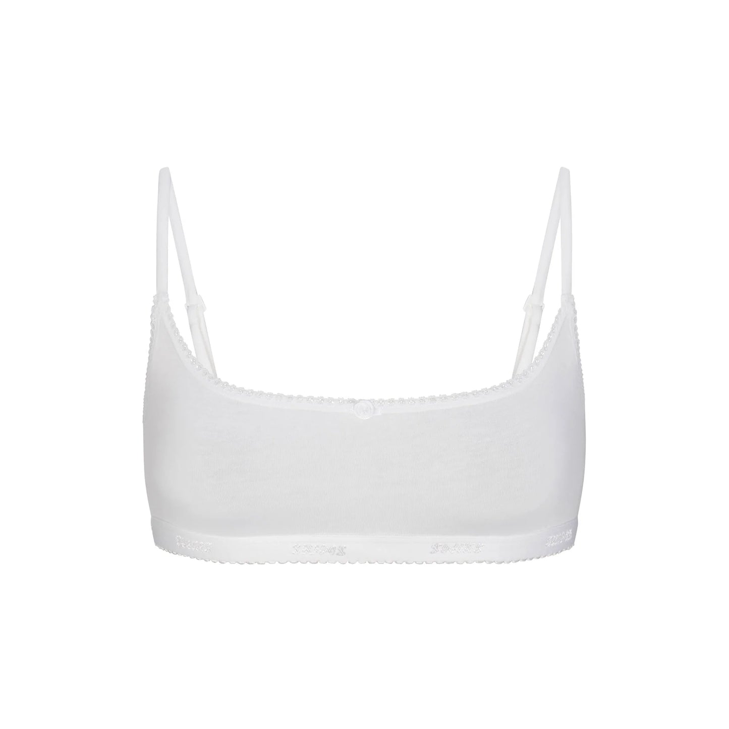 LIGHTWEIGHT COTTON LOGO PICOT SCOOP BRALETTE | SNOW