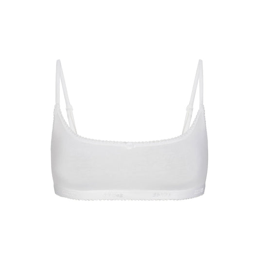 LIGHTWEIGHT COTTON LOGO PICOT SCOOP BRALETTE | SNOW