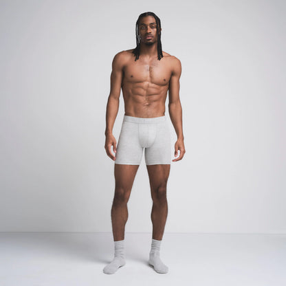 SKIMS COTTON MENS 5" BOXER BRIEF | LIGHT HEATHER GREY