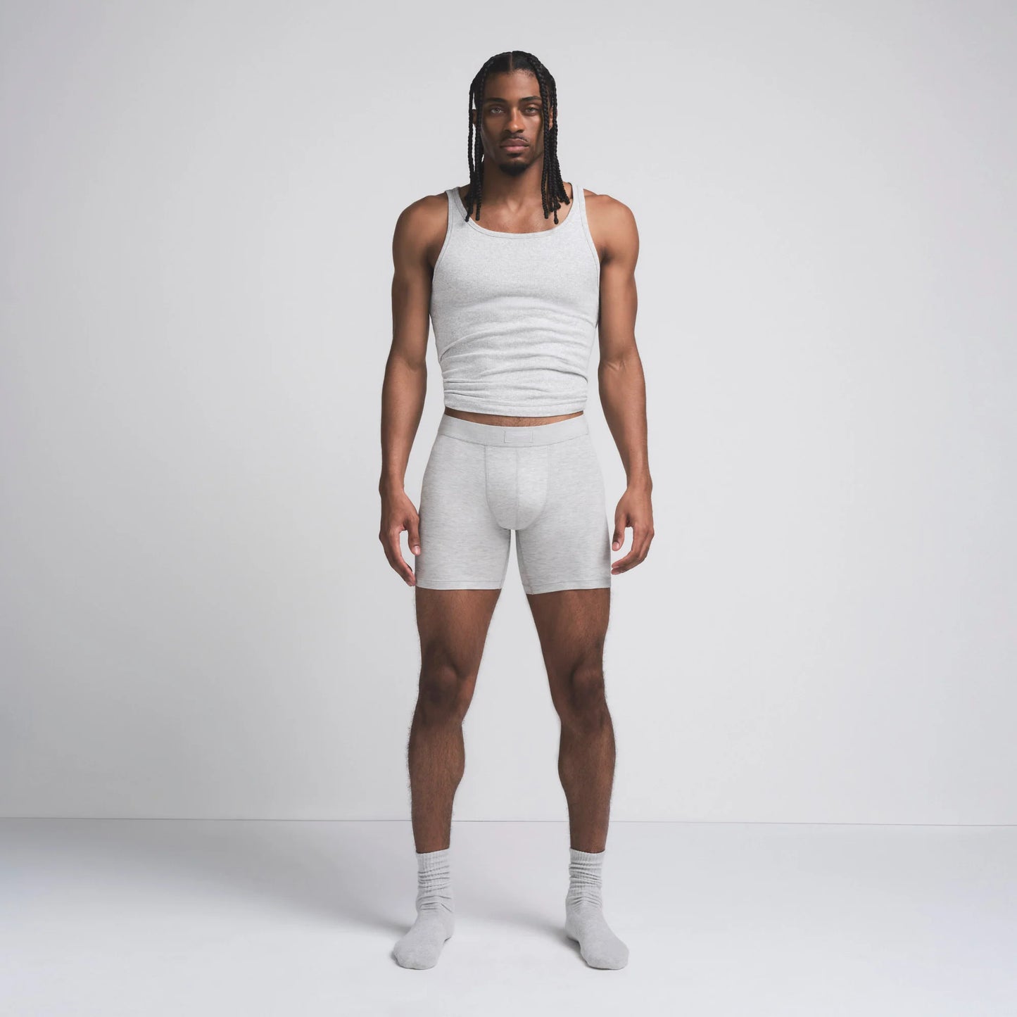 SKIMS COTTON MENS 5" BOXER BRIEF | LIGHT HEATHER GREY