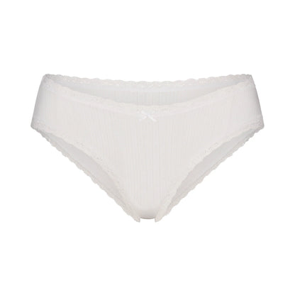 LIGHTWEIGHT COTTON POINTELLE LACE BRIEF | SNOW