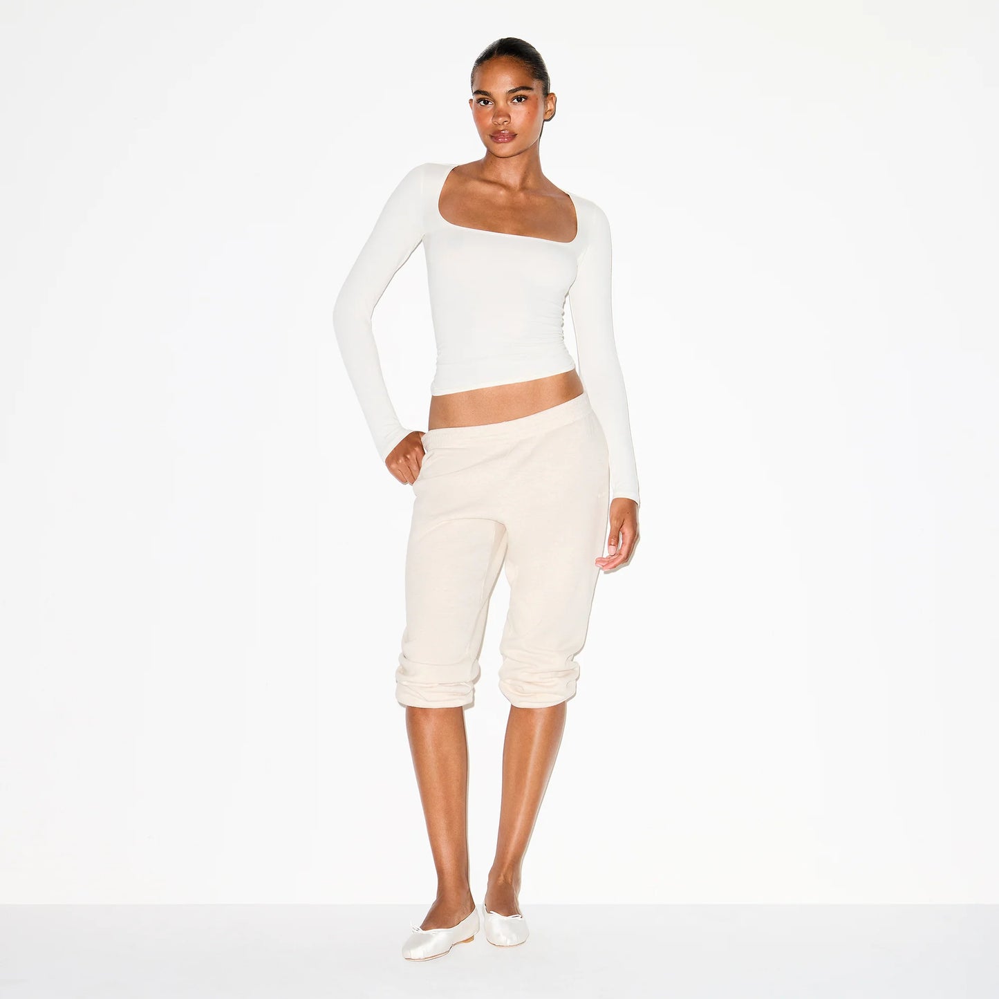 COTTON JERSEY SCOOP NECK LONG SLEEVE TOP | MARBLE