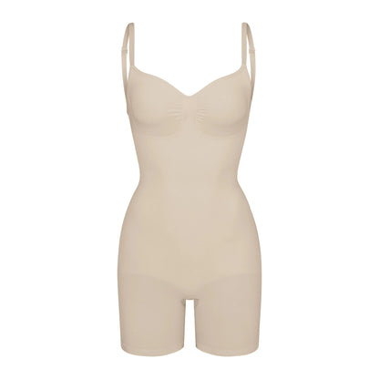 SEAMLESS SCULPT LOW BACK MID THIGH BODYSUIT | SAND