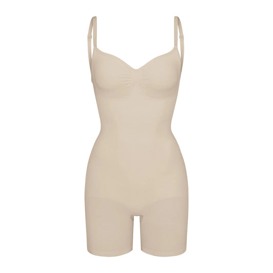 SEAMLESS SCULPT LOW BACK MID THIGH BODYSUIT | SAND