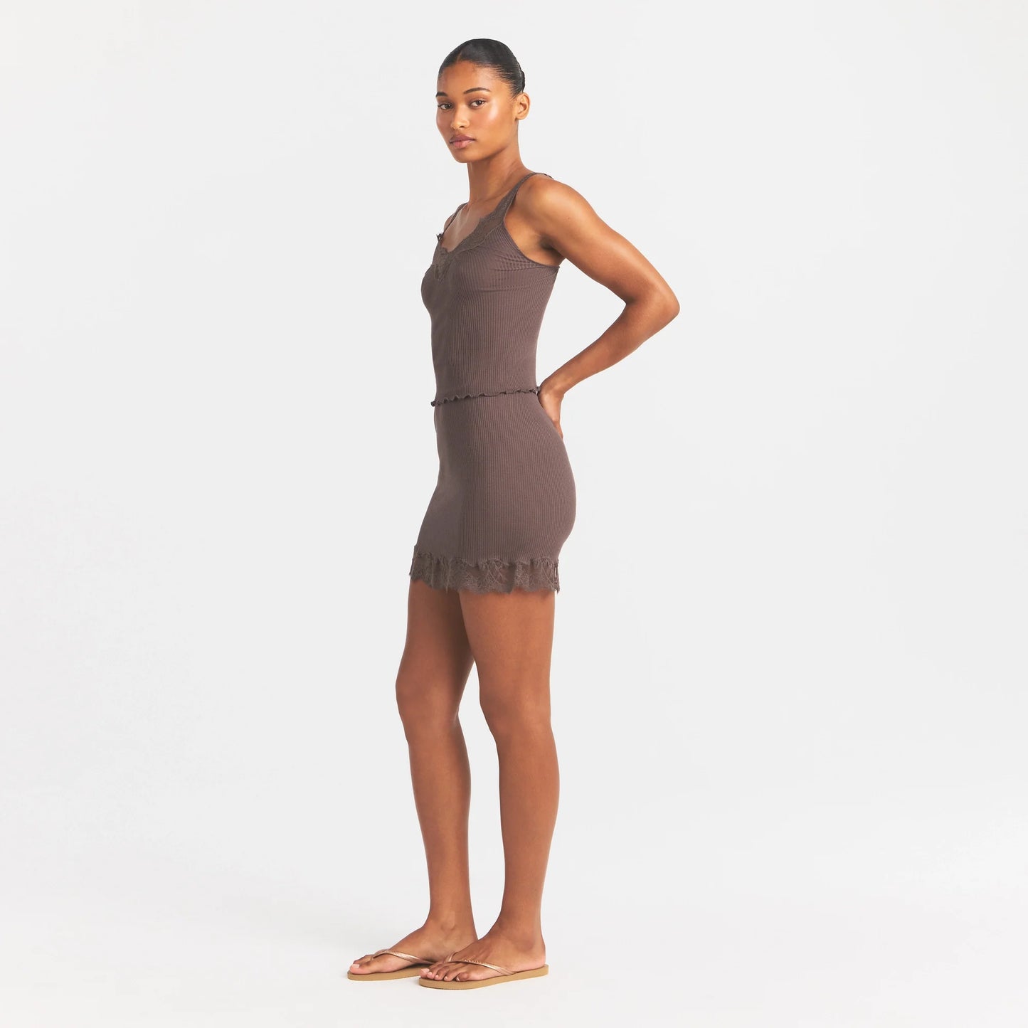RIB KNIT LACE MINI SKIRT | AMETHYST