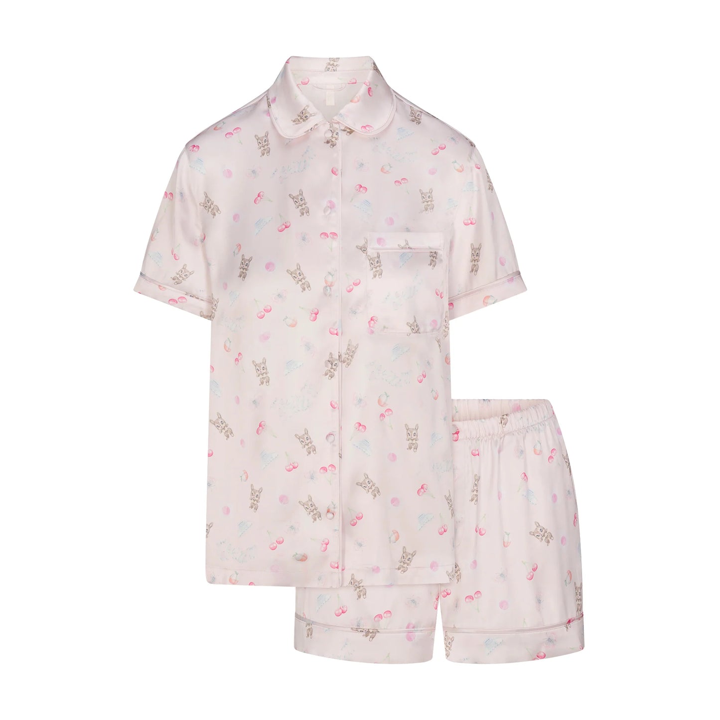 WOVEN SHINE SHORT SLEEP SET | BARELY PINK SNACK BAG