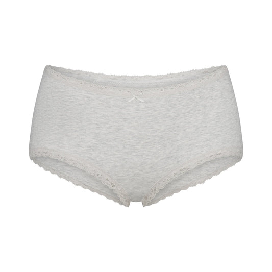 LIGHTWEIGHT COTTON POINTELLE LACE BOY SHORT | LIGHT HEATHER GREY